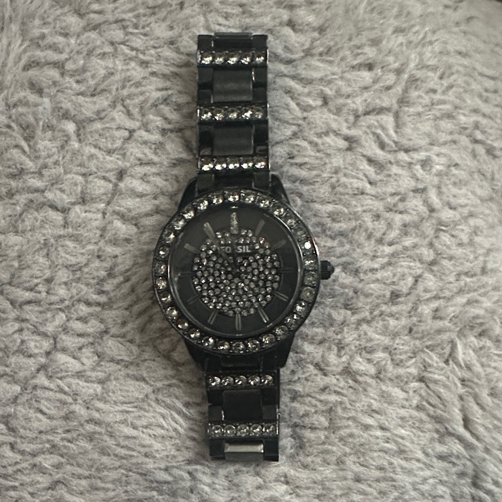 Black Rhinestone Fossil Watch